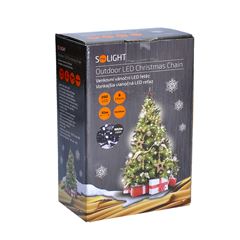 Solight LED venkovní vánoční řetěz, 200 LED, 10m, přívod 5m, 8 funkcí, IP44, studená bílá