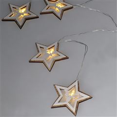 Solight LED vánoční řetěz hvězdy, 10x LED, dřevo, 1,5m, 2x AA