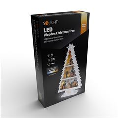 Solight LED dřevěný vánoční stromek s dekoracemi, 13x LED, přírodní dřevo, 53cm, 2x AA