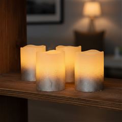Solight sada LED svíček s časovačem, 4x svíčka, 6,5cm, stříbrná barva, 4xCR2032 součástí