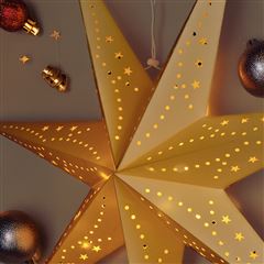 Solight LED vánoční hvězda zlatá, závěsná, časovač, 60cm, 20x LED, 2x AA