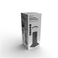 Solight zahradní sloupek IP44 s LED osvětlením, plast, 2 zásuvky, hranol, černý