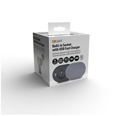 Solight 1z + USB A+C 20W PD vestavná zásuvka s posuvným víčkem, 2m, stříbrná