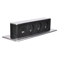 Solight 3z + USB A+C 20W PD výsuvný blok zásuvek, 2m, nerez ocel