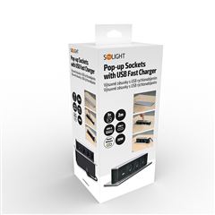 Solight 3z + USB A+C 20W PD výsuvný blok zásuvek, 2m, nerez ocel