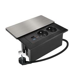 Solight vestavný blok zásuvek s posuvným krytem, 2 zásuvky, USB A+C 20W PD, 2m, stříbrný