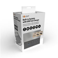 Solight vestavný blok zásuvek s posuvným krytem, 2 zásuvky, USB A+C 20W PD, 2m, stříbrný