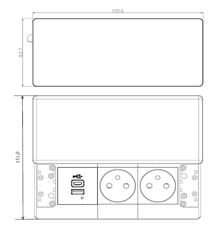 Solight vestavný blok zásuvek s posuvným krytem, 2 zásuvky, USB A+C 65W PD, 2m, stříbrný
