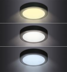 Solight LED mini panel CCT, přisazený, 12W, 900lm, 3000K, 4000K, 6000K, kulatý, černá barva