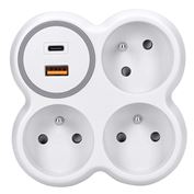 Solight rozbočka, 3x 16A, USB A+C rychlonabíječka 20W PD, bílá-šedá