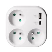 Solight rozbočka 3x 16A, USB A+C rychlonabíječka 20W PD, bílá