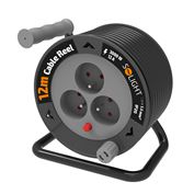 Solight prodlužovací přívod na bubnu 12m, 3 zásuvky, černý kabel, 3x 1,5mm2