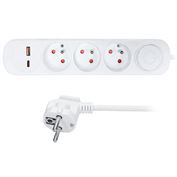 Solight prodlužovací přívod 3 zásuvky, USB A+C 20W PD, 2m, 3 x 1mm2, bílý, vypínač