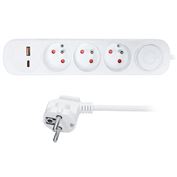 Solight prodlužovací přívod 3 zásuvky, USB A+C 20W PD, 5m, 3 x 1mm2, bílý, vypínač