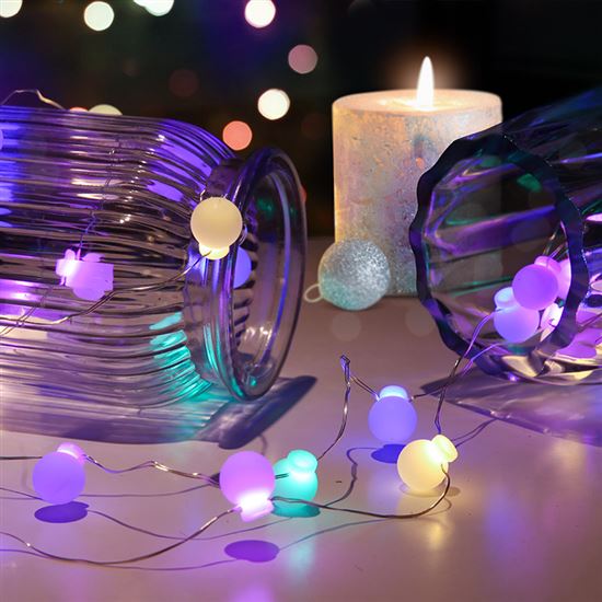 Solight LED vánoční řetěz barevné koule, 40x LED, 4m, 2x AA