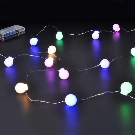 Solight LED vánoční řetěz barevné koule, 40x LED, 4m, 2x AA