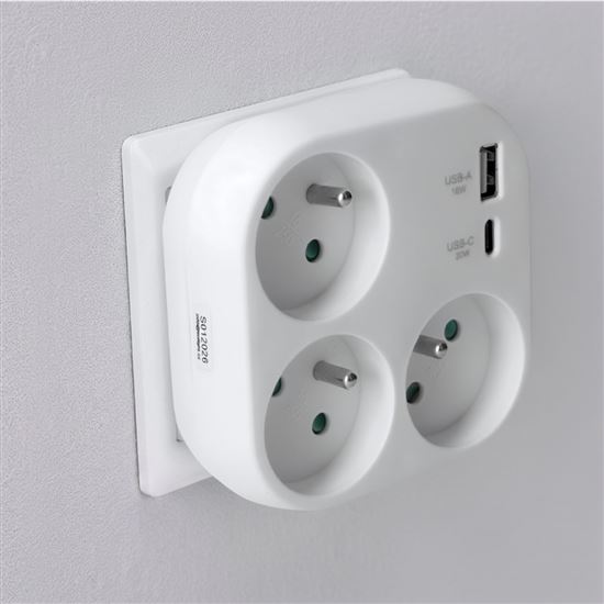 Solight rozbočka 3x 16A, USB A+C rychlonabíječka 20W PD, bílá