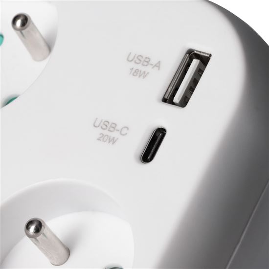 Solight rozbočka 3x 16A, USB A+C rychlonabíječka 20W PD, bílá