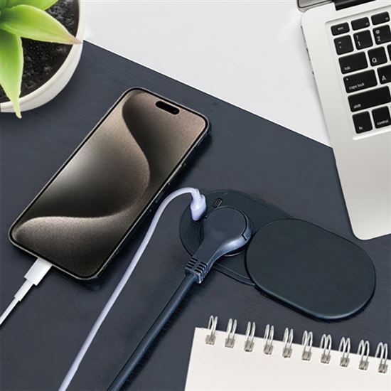Solight 1z + USB A+C 20W PD vestavná zásuvka s posuvným víčkem, 2m, matná černá