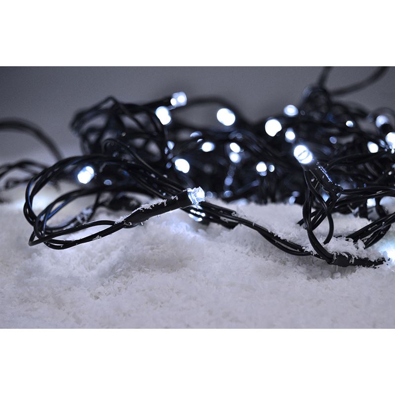 Solight LED venkovní vánoční řetěz, 50 LED, 5m, přívod 3m, 8 funkcí, časovač, IP44, studená bílá