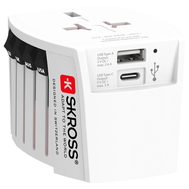 SKROSS cestovní adaptér MUV USB AC, univerzální, neuzemněný, USB A+C 15W