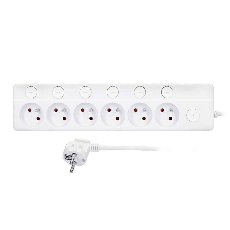 Solight prodlužovací přívod 6 zásuvek, 2m, 3 x 1mm2, bílý, 6+1 vypínač