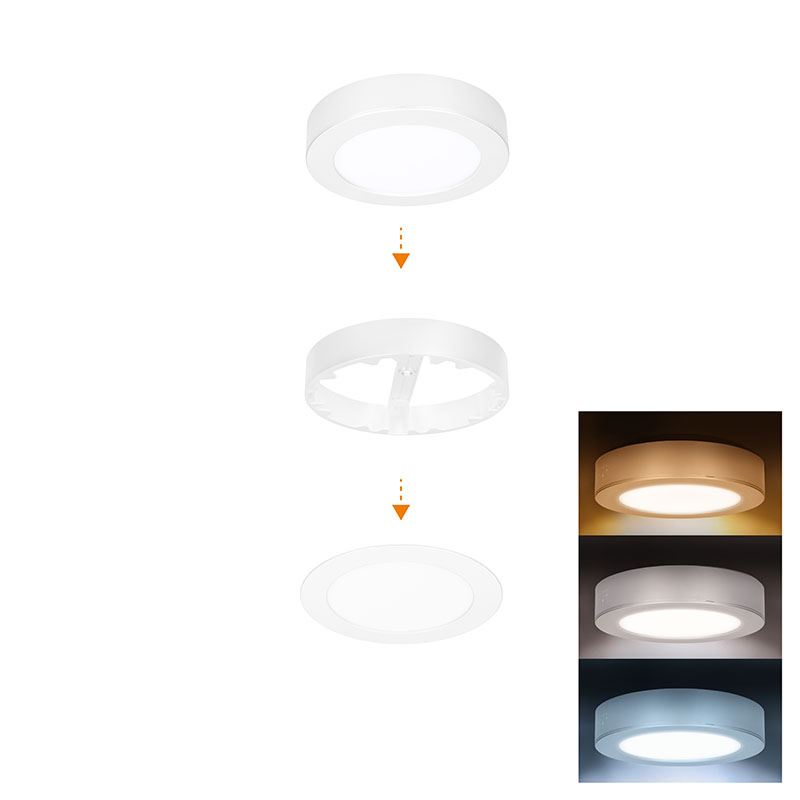 Solight LED mini panel koupelnový 2v1, 3CCT, podhledový/přisazený, 12W, 1020lm, IP54, bílá, kulatý
