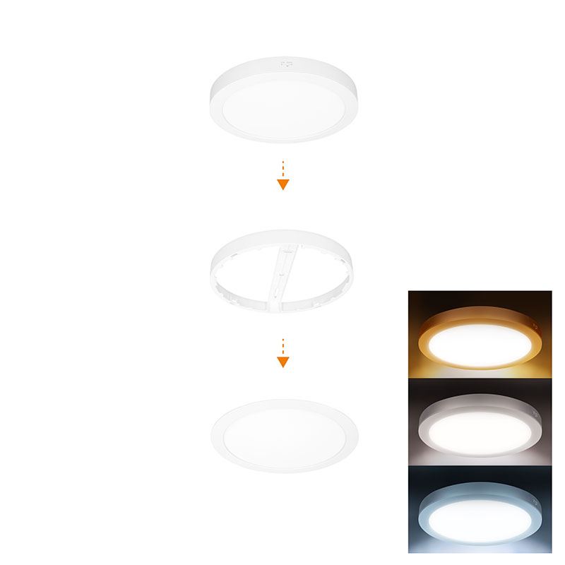Solight LED mini panel koupelnový 2v1, 3CCT, podhledový/přisazený, 18W, 1530lm, IP54, bílá, kulatý