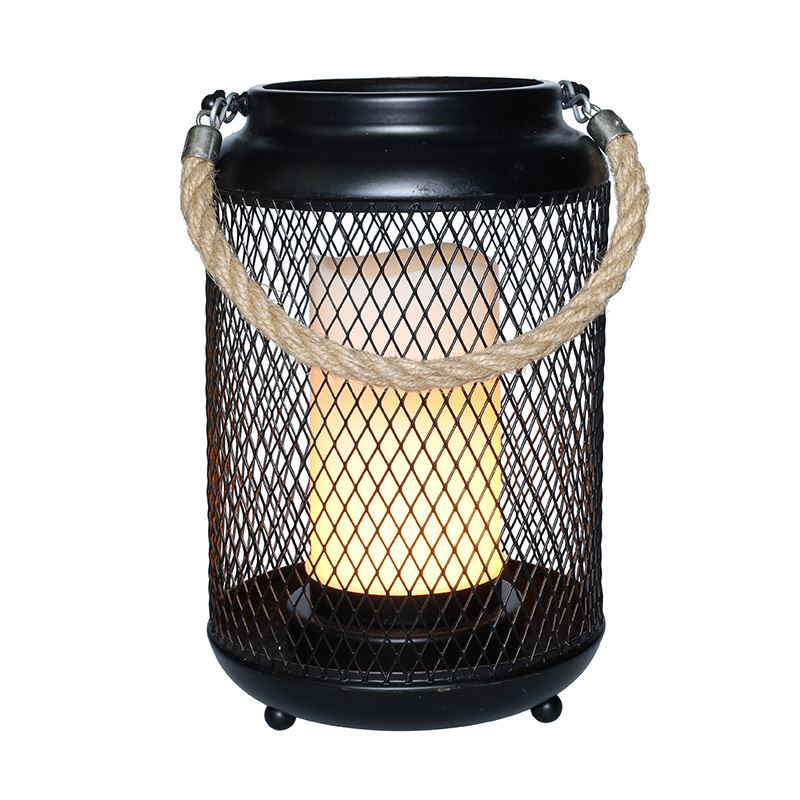 Solight kovová lucerna s LED svíčkou, teplá bílá, 3xAA, černá, 20cm 